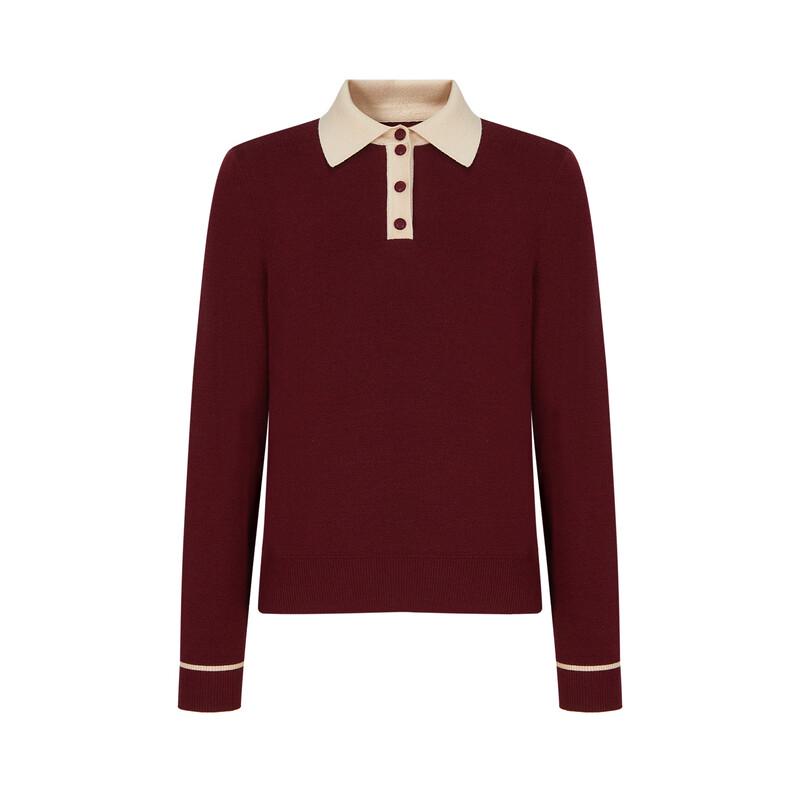 JIUZI ANNAKOU Women's Miu-Style Color Block Faux Two-Piece Wool Knit Sweater