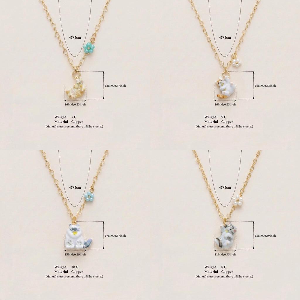 Animal Series Cat Pendant Necklace With Oil Drip Finish For Women Fashion Jewelry