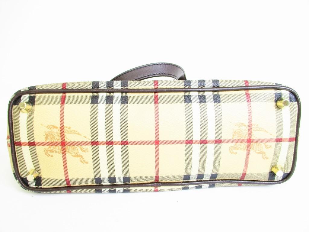 Authentic BURBERRY Hymarket Check Brown PVC Hand Bag Tote Bag Purse #7785 Seller Refurbished