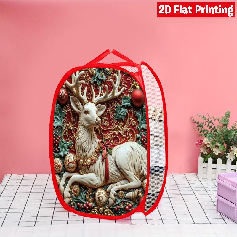1Pcs Santa Claus Pop-Up Laundry Hamper Expandable Mesh Hamper Basket for Room Bedroom Bathroom Organization Contemporary Storage