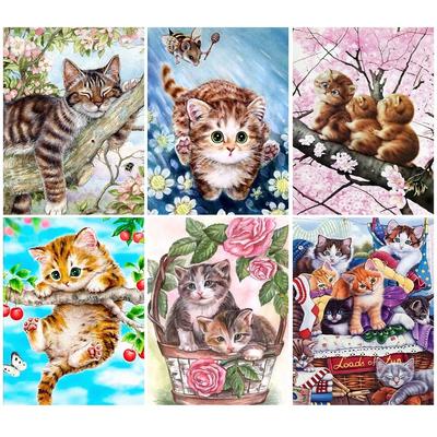 Peinture diamant 5D à faire soi-même, chat Animal mignon, point de croix, perceuse complète, broderie ronde/carrée, mosaïque, image artistique en strass, décoration d'intérieur