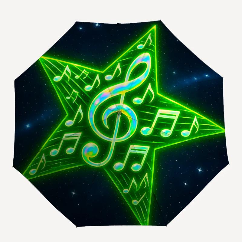 1pc Music Notes Star Automatic Open/Close Umbrella 8-Rib Strong Frame, Portable Travel Umbrella for Women & Men, Birthday Gift Parties 032