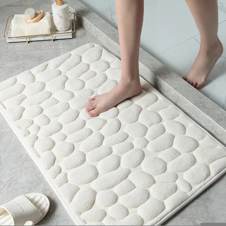 Cobblestone Embossed Bathroom Bath Mat Coral Fleece Non-slip Carpet In Bathtub Floor Rug Shower Room Doormat Memory Foam Pad