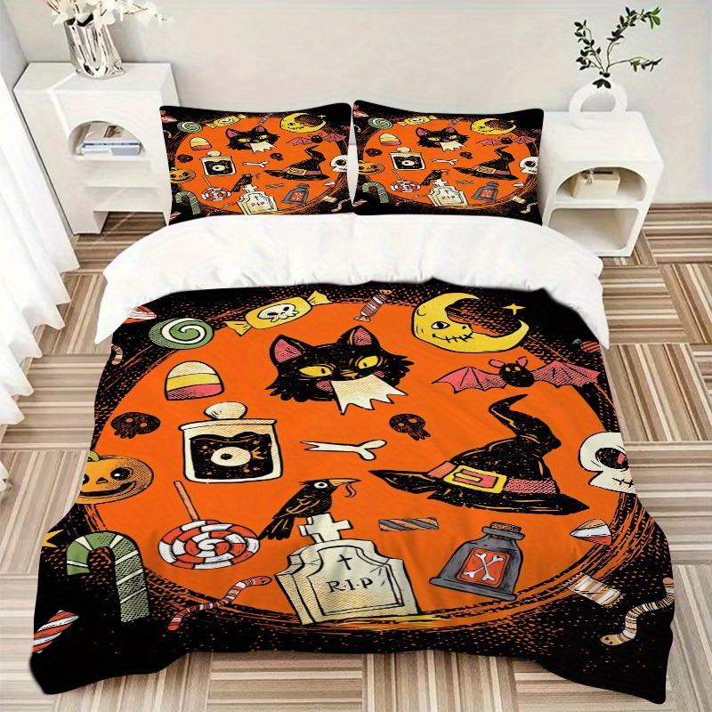 

3pcs Halloween, Trick-or-Treat Bedding Set Down Comforter Cover and Pillowcases, Suitable for All Seasons(No Insert)-0729085 135x200cm