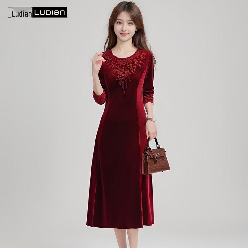 Women's V-Neck A-Line Velvet Embellished Dress