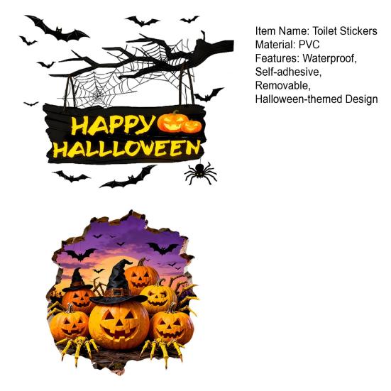 2Pcs Toilet Stickers Halloween & Bat 3D Pumpkin Sticker