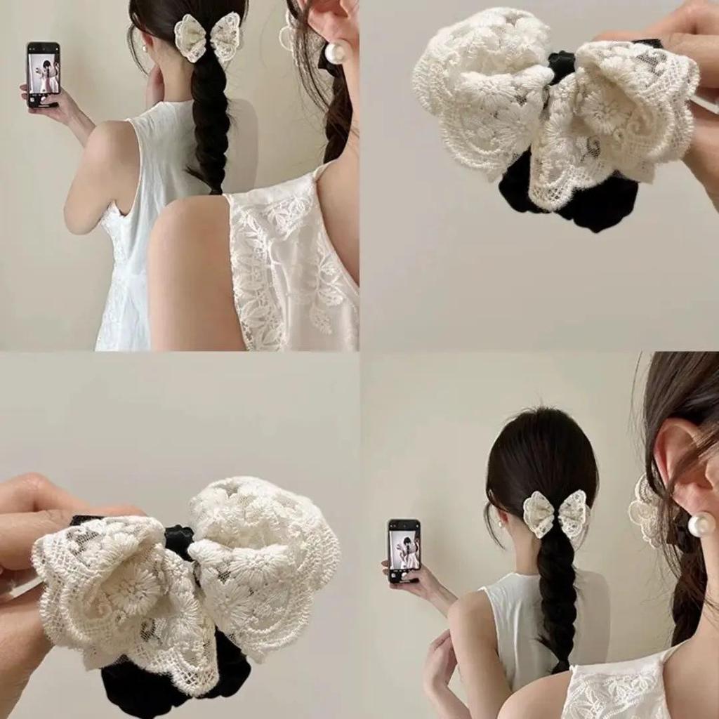 Cream Lace Bow Hair Tie: Elegant, Versatile, and High-End Women's Jewelry.
