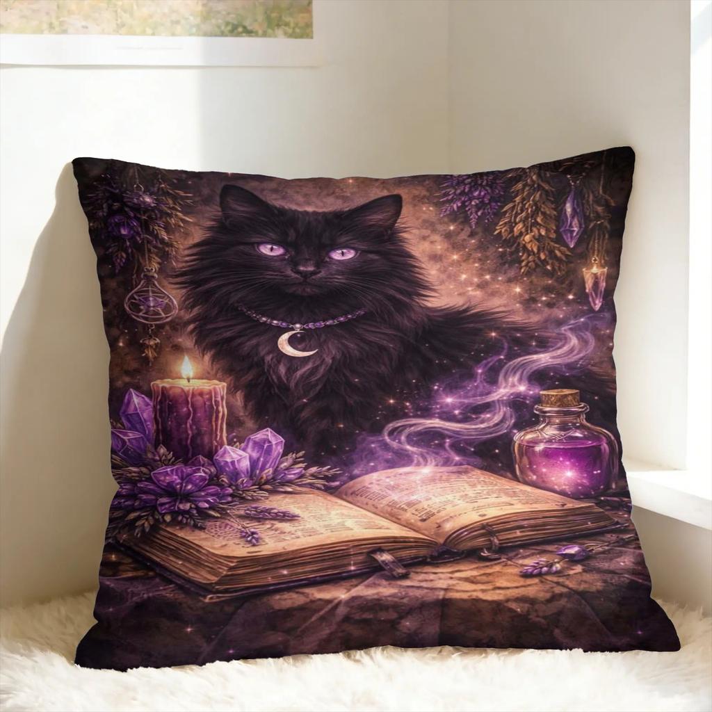 Witchy Black Cats Halloween Pillow Cover Pet Lover Soft Cushion Cover Cute Funny Pillow Case For Living Room Chair