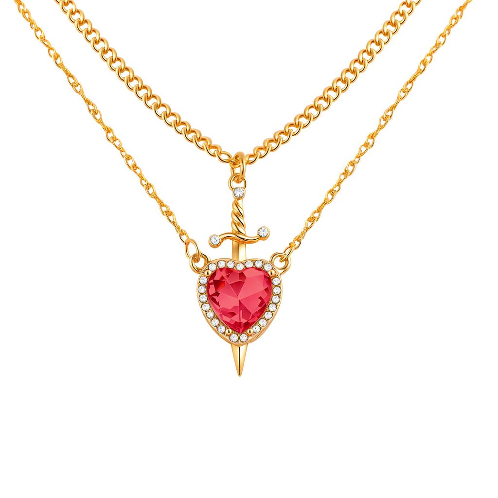2 Stück Montierbar Herz und Schwert Zirkon Anhänger Halskette für Damen Vergoldete Choker Kette Schmuck