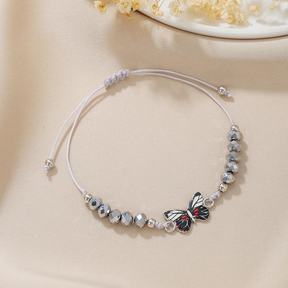 Butterfly braided bracelet, couple girlfriend beaded hand rope, alloy butterfly adjustable wax wire bracelet