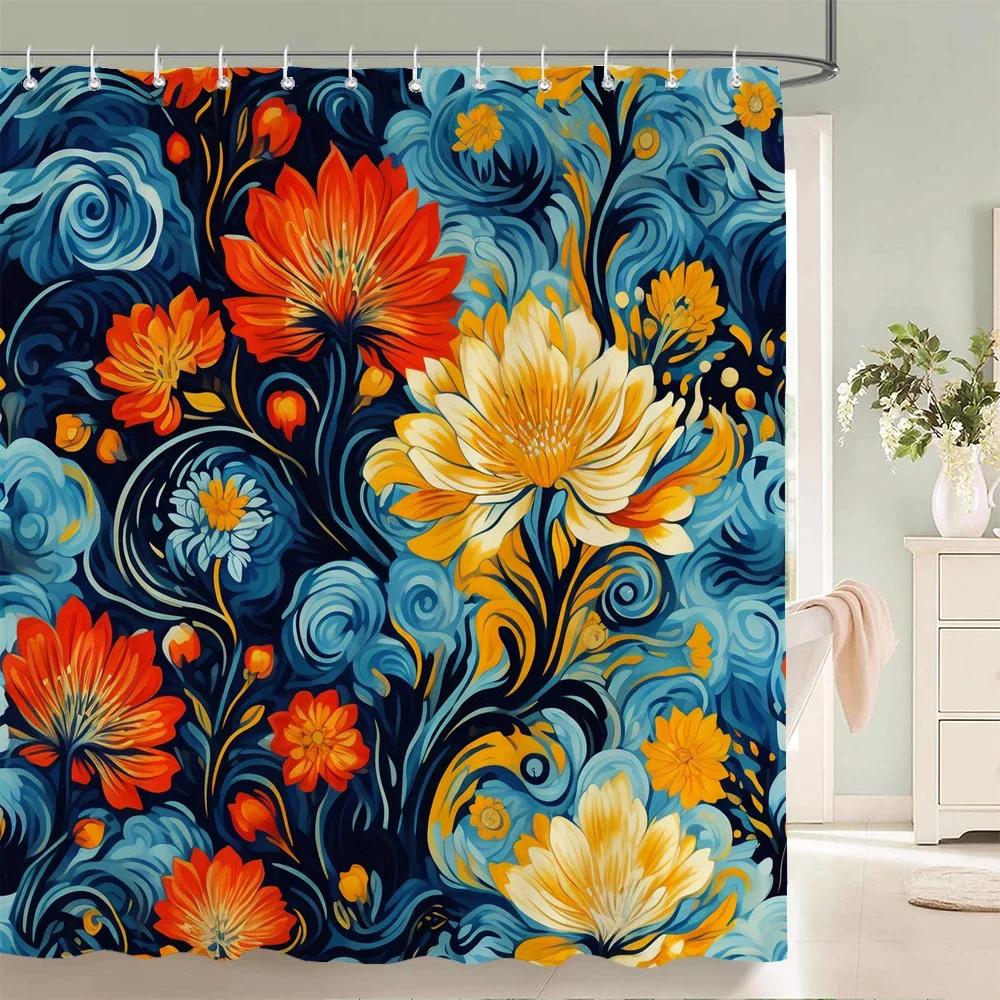 Rideau de douche Fleurs Magnifiques, Feuilles Aquarelle Sur La Plante Supérieure Avec Décor Floral de Salle de Bain, Ensemble de Rideau de Douche Avec Crochets