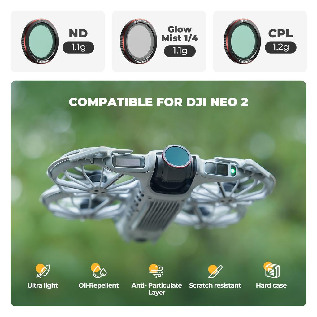 Freewell Zestaw 3 Filtrów Magnetycznych Kompatybilność Drony DJI Neo 2 ND, UV, CPL, ND/PL, Glow Mist 1/4 Akcesoria Fotograficzne