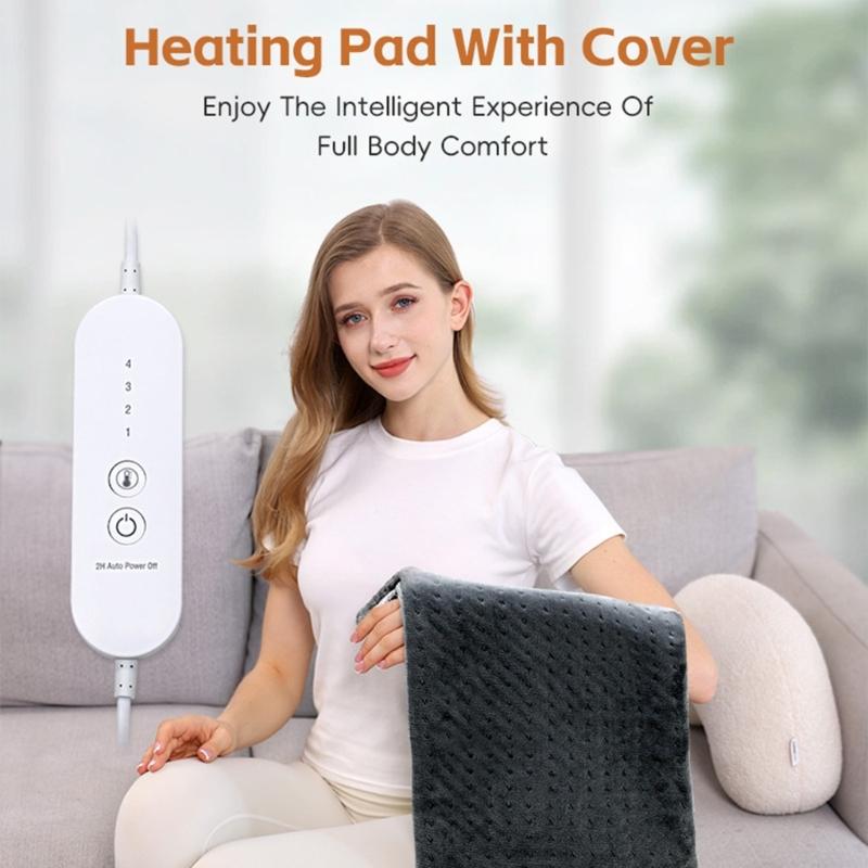 Flannel Electric Heated Blanket Detachable Cover Quick Heating Pad For Back Neck Leg Safe Automatic Overheat Protections