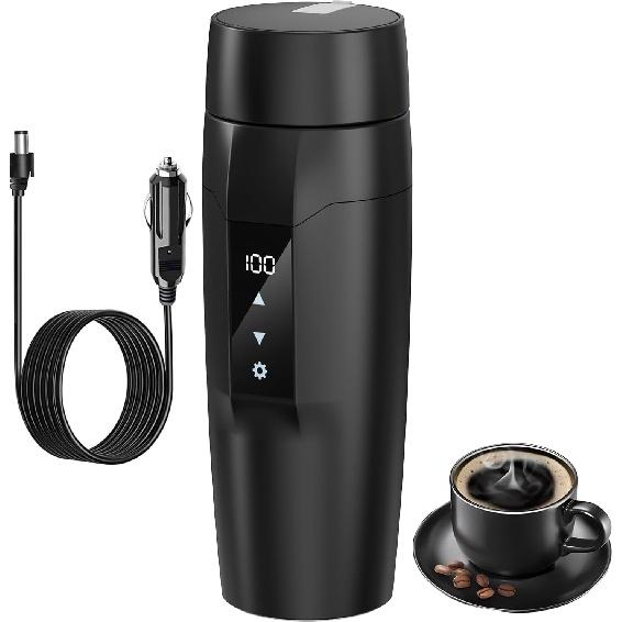 Portable Car Heating Cup, 350 ml Travel Electric Kettle, 304 Stainless Steel Liner Car Heated Mug, 40~100℃ Adjustable, 12V 80W Fast Boiling Bottle,