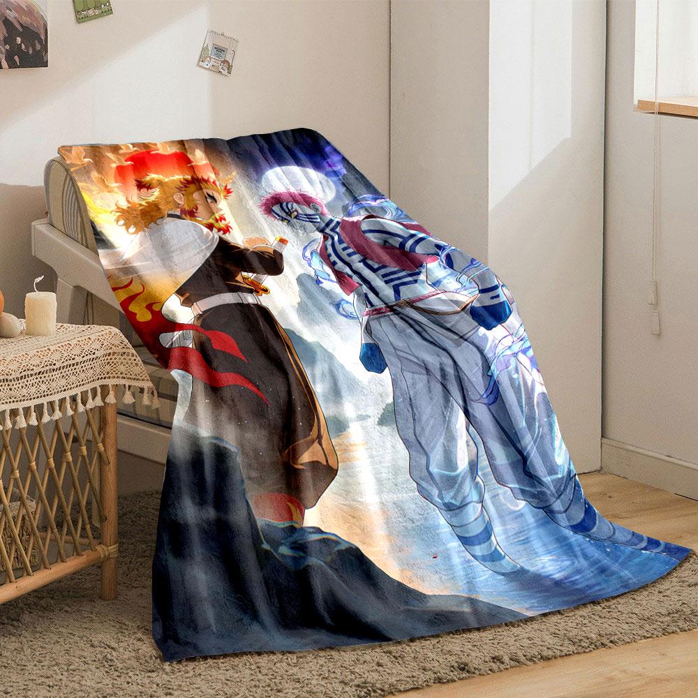 A Fiery Swordsman Faces a Striped Opponent Under Dual Sun and Moon. for All Seasons Blanket Lunch Break Throw Gift