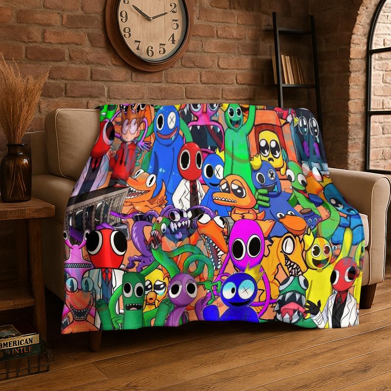 

3D R-Rainbows Friends Cartoon Game Flannel Blanket Soft Warm Throw Blanket for Bedroom Living Room Bed Travel Camping Picnic 75x90cm
