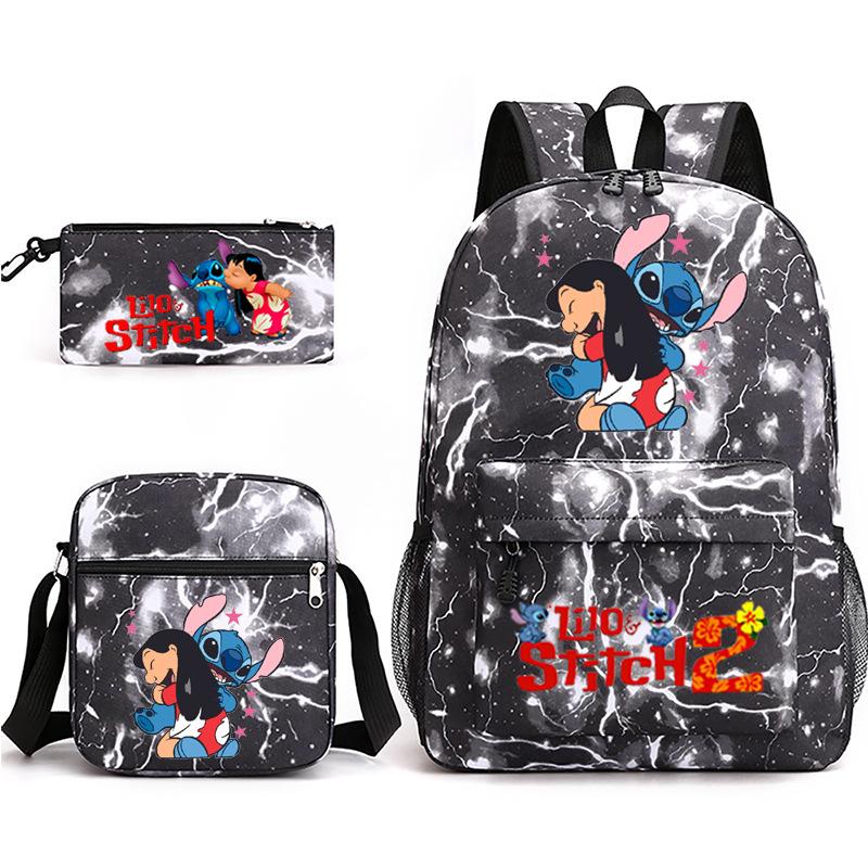 Large Capacity Schoolbag with Shoulder Strap; Student Three-piece Pencil Case Set