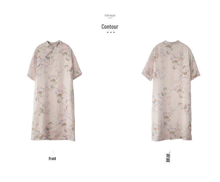 Vestido Cheongsam de Algodón Lino de Verano para Mujer - Talla Grande, Adelgazante, Largo Medio, a la Moda