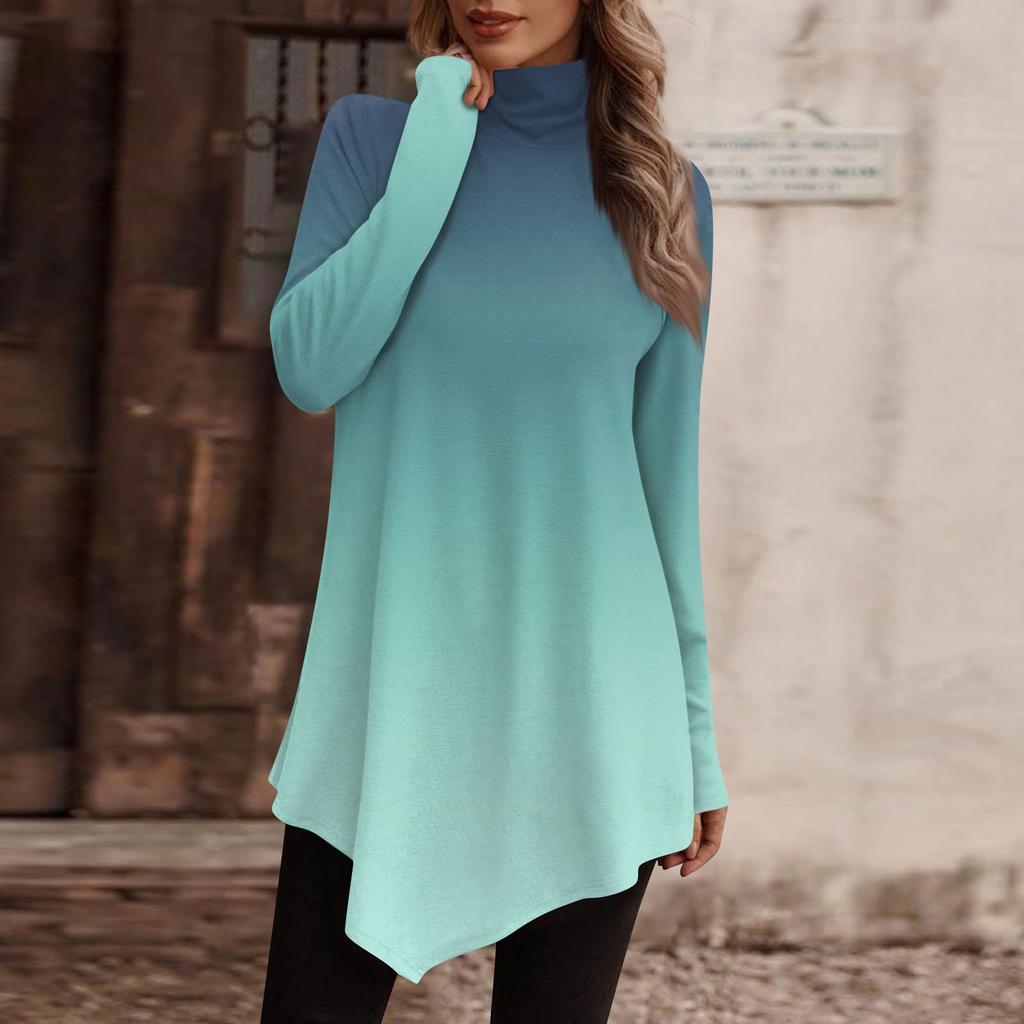 Women's Casual Everyday Tops Long Sleeve Turtleneck Fashion Print Shirt Tops T Shirt Pullover