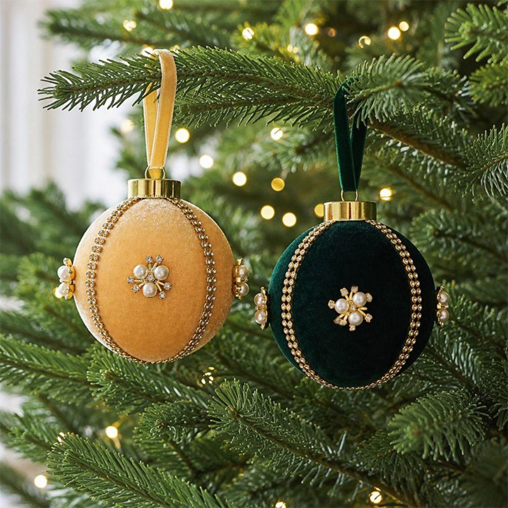 Velvet Finish Christmas Ball Ornament Rhinestone Trim Hanging Ball Ornament  Festive Decorations
