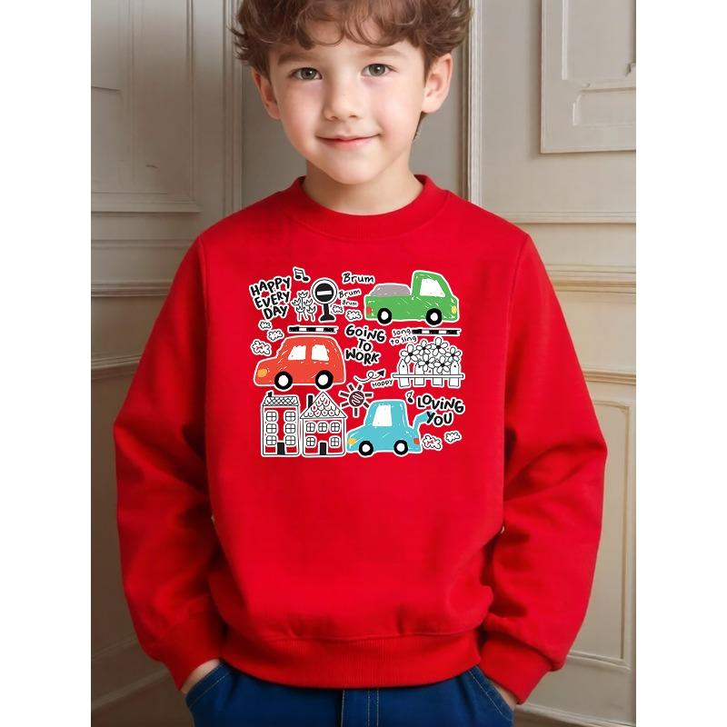 Playful Cartoon Printed Crew Neck Sweatshirt for Kids Daily Casual Comfortable Wear