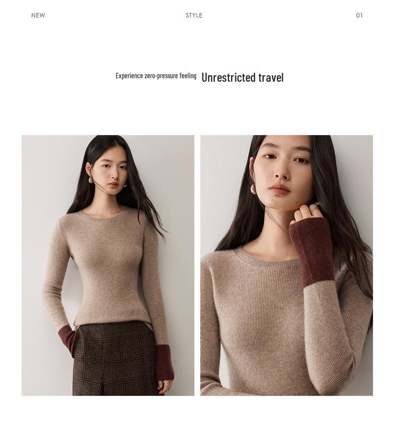 12-Gauge Cashmere Ribbed Slim-Fit Round Neck Base Layer with Contrasting Cuffs