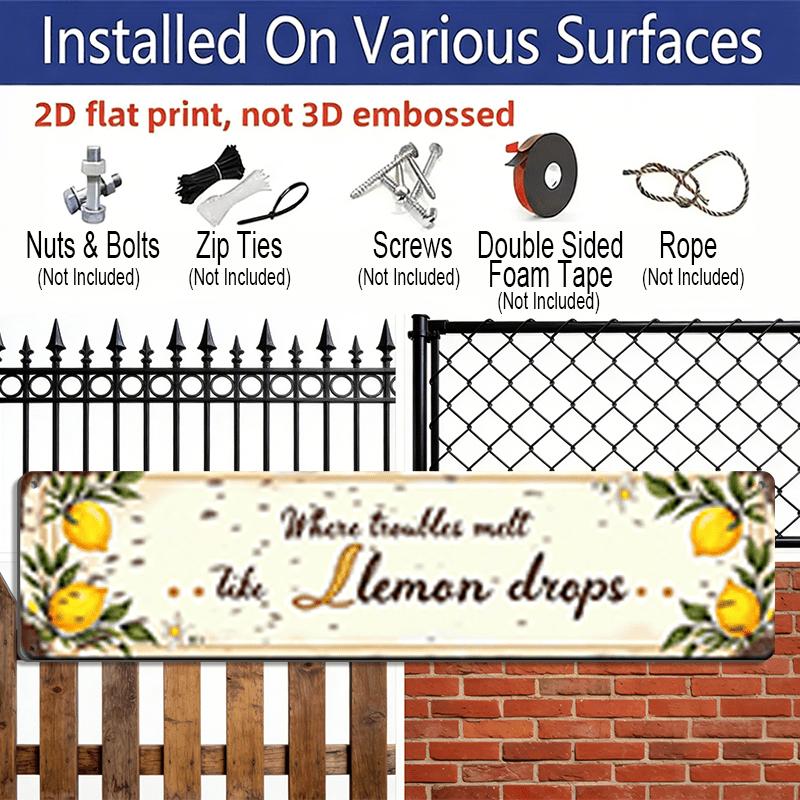 2D Flat, 1pc Metal Sign, 15.7×3.94inch Rustic Lemon Wall Art Sign "Where Troubles Melt Like Lemon Drops" - Vintage Kitchen Decor, Farmhouse Style