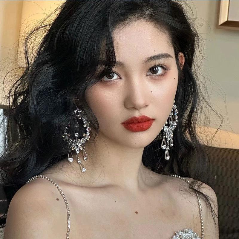 Bling Fashion Hollow Drop Silver Needle Earrings Temperament Tassel Long Personality Irregular Earrings Accessories for Women