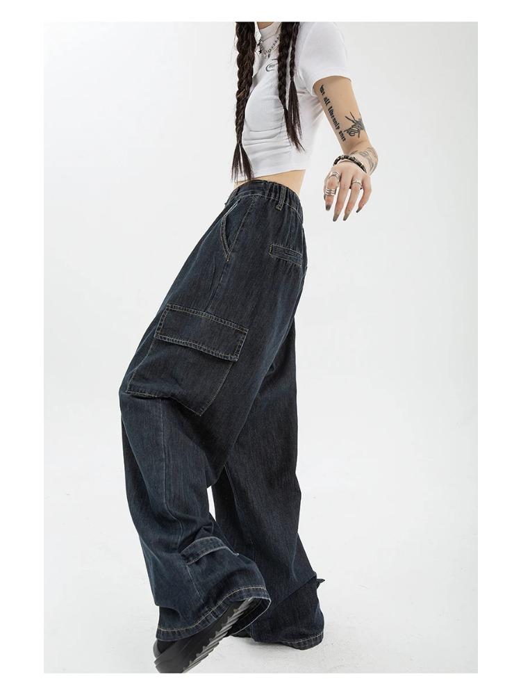 Jeans Blu Larghi Harajuku da Donna per l'Estate Streetwear Hip Hop Oversize Casual Gamba Larga Vintage Pantaloni in Denim Y2k Pantaloni Larghi