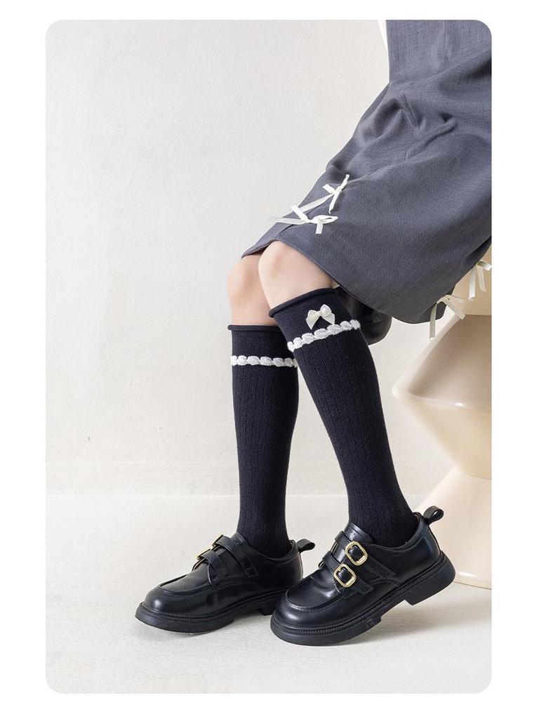 Girls' Korean-Style Bow Calf Socks for Spring and Autumn