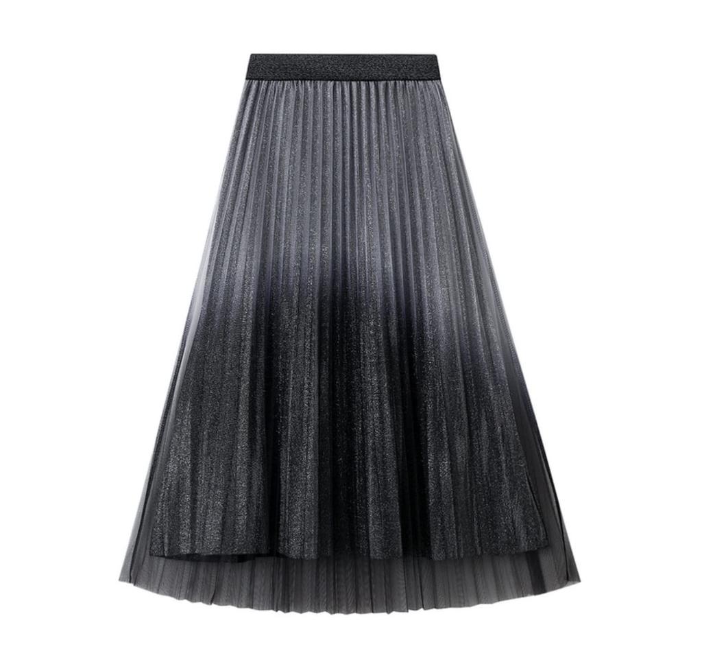 MOE2HUO Gradient Chiffon and Tulle Shiny Long with Elastic Elegant and Perfect for Everyday or Commuting Free Women's Skirt, Skirt, High-Waisted