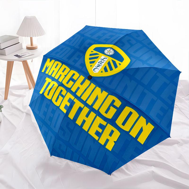 Leeds United logo pattern, automatic folding umbrella, portable and foldable design, 8 ribs, a Christmas or birthday gift.