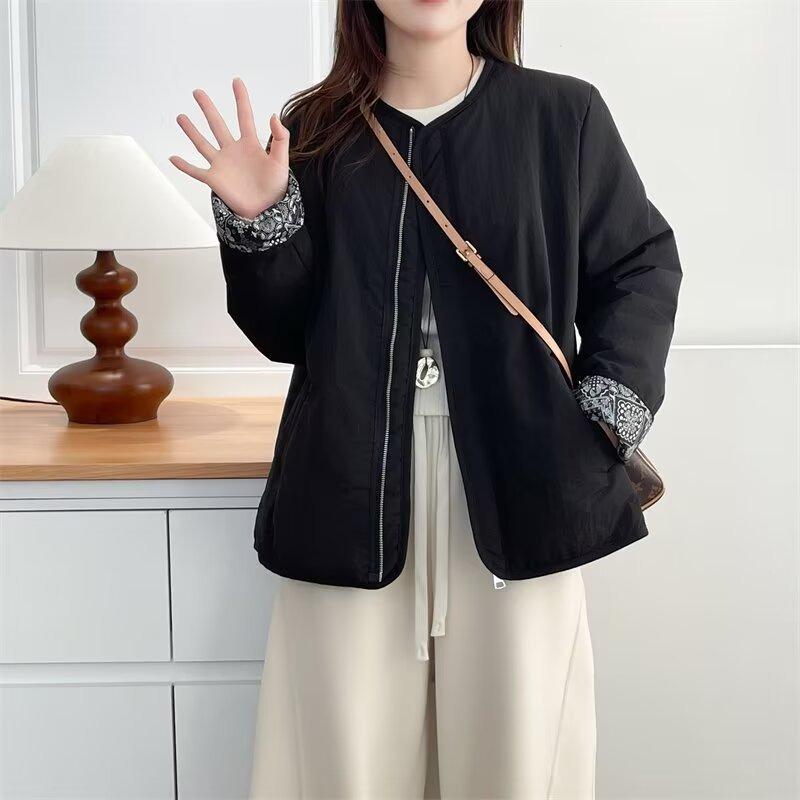 Plus Size Women Vintage Simple Warm Winter Padded Cotton Coat Outerwear