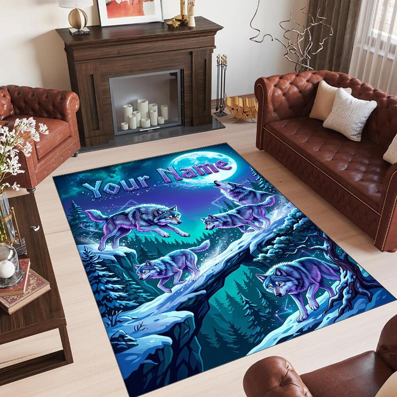 Covor de podea din catifea de cristal cu tematică vulpe, personalizat cu nume și text, covor cald pentru decorarea casei