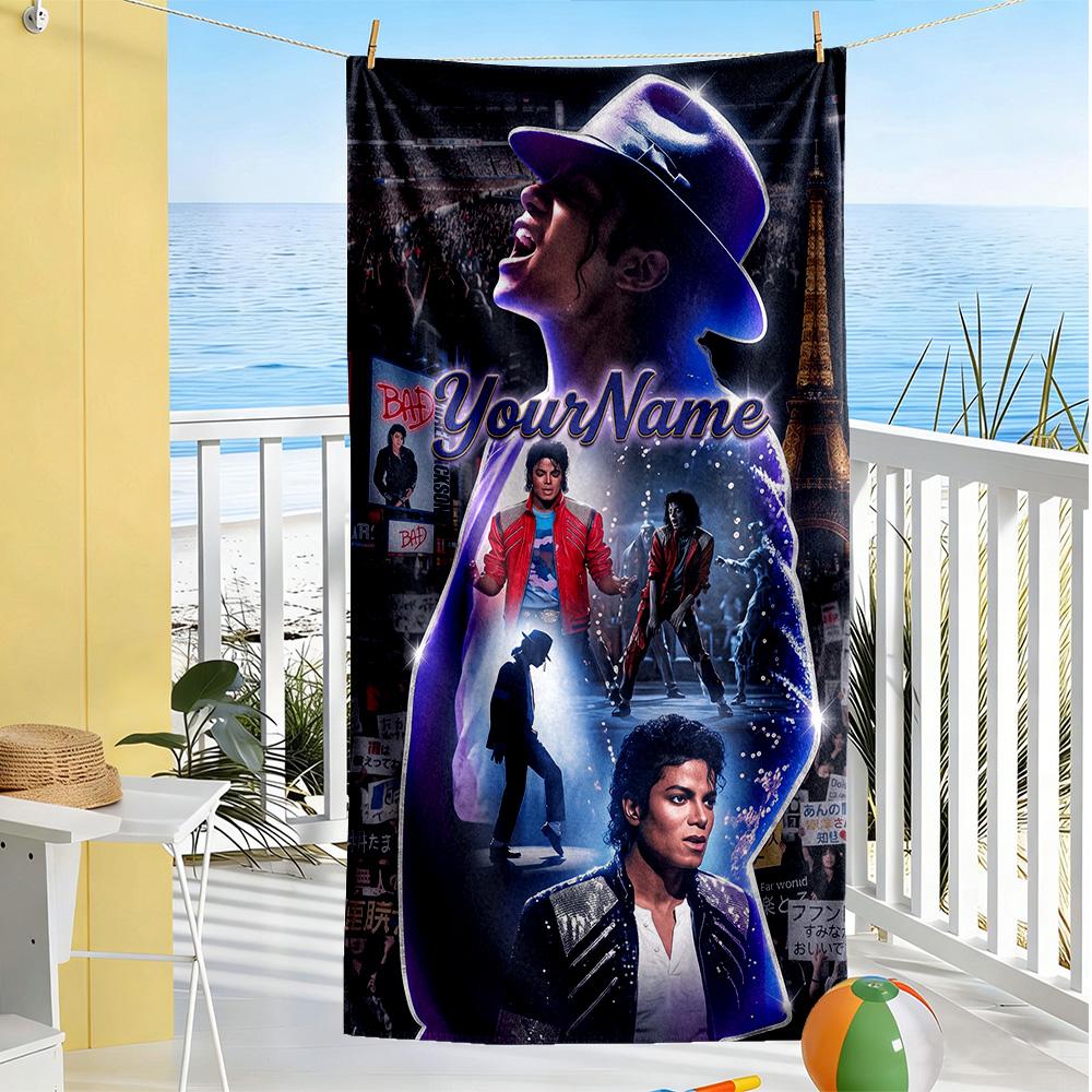 Michael Jackson Customized Name Beach Towel Super Soft Microfiber Quickdry Fabric Suitable for Sports Travel Swimming Yoga Bathroom Beach And Pool