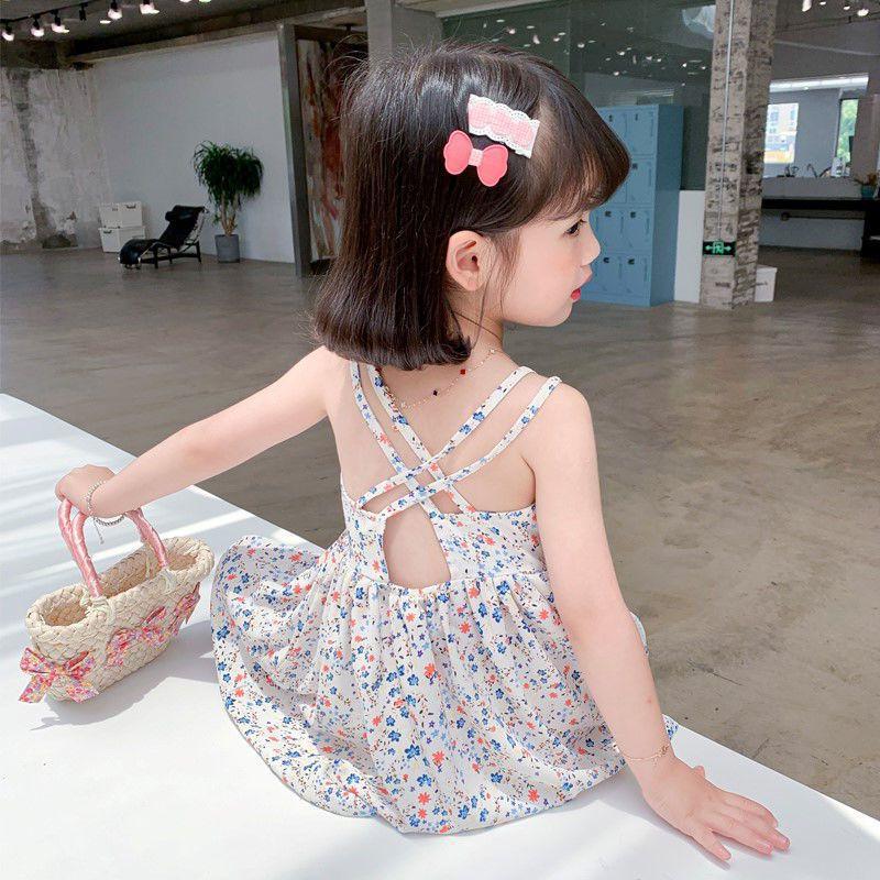 Children's Halter Floral Beach Dresses Casual Princess Dresses