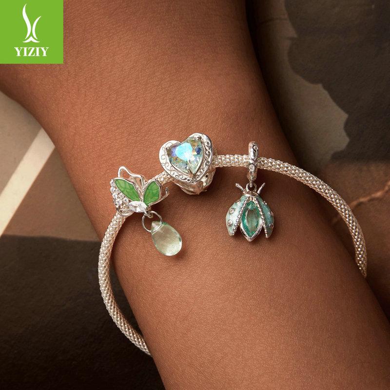 Oasis Butterfly Silicone Positioning Diy Bracelet Beaded, Crystal Water Drops S925 Sterling Silver Charm Pendant