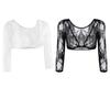 Women Girl Crop Top Solid Mesh Lace Open Front Long Sleeve Base T\-Shirt