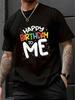 Geburtstag Herren Kleidung Happy Birthday Aufdruck Schwarzes T-Shirt, Unisex Freizeit Rundhals T-Shirt Hell