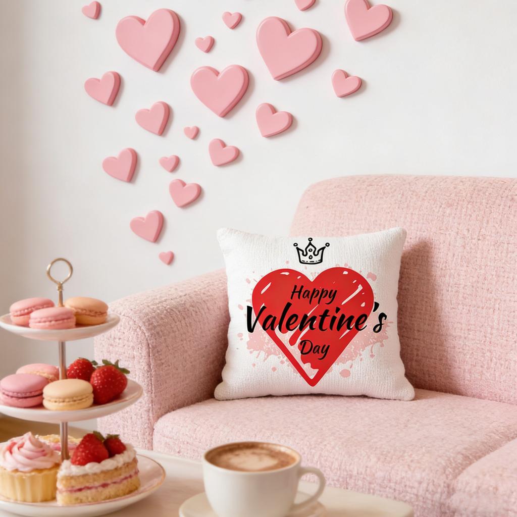 Valentine's Day Pillowcase, 17.71 X17.71 Inches, Winter Holiday Theme, Sofa Throw Pillow Cover