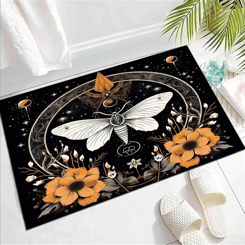 Butterfly Area Rug for Living Room Bedside, Gothic Moth Doormat Astrology Style Carpet Boho Exotic Starry Sky Indoor Floor Mat