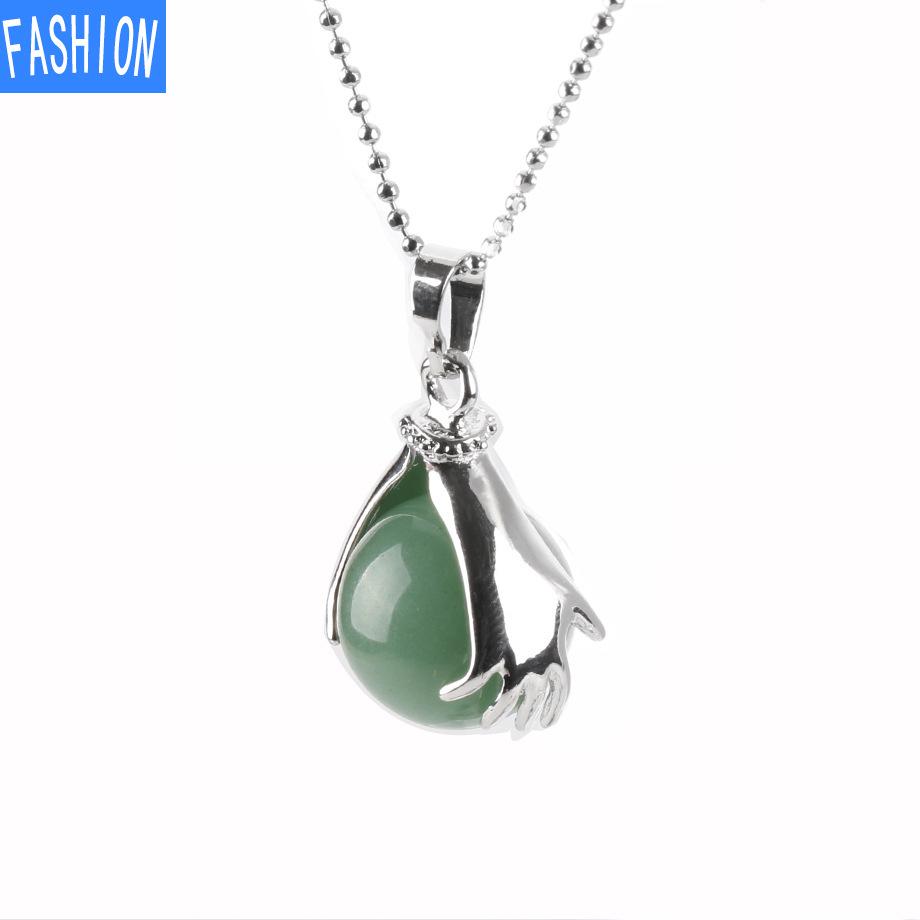 Palm Natural Stone Beads Crystal Pendant Necklace