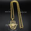 Collier Main Hamsa Lotus pour Hommes Acier Inoxydable Couleur Dorée Œil Maléfique Main de Fatima Cristal Bleu Pendentif Chaîne Bijoux 8075S05