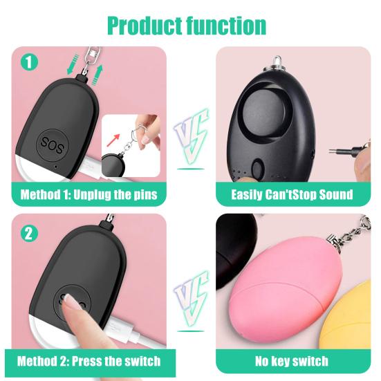 2Pcs/3Pcs 130dB Safety Alarm Self-defense Night Light Mini USB Rechargeable Emergency Security Alarm