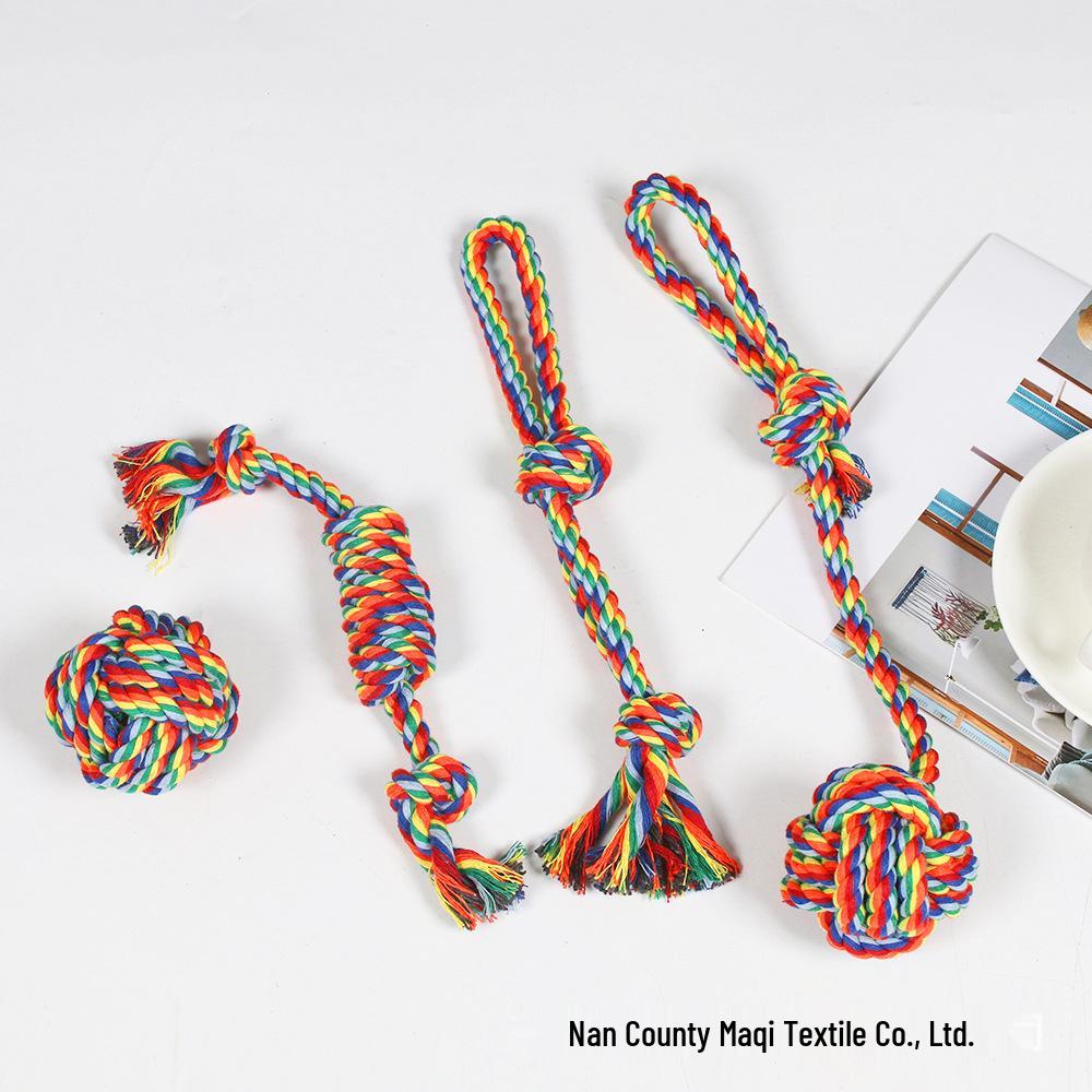 Durable Rainbow Cotton Rope Dog Teething Toys - Knot Set