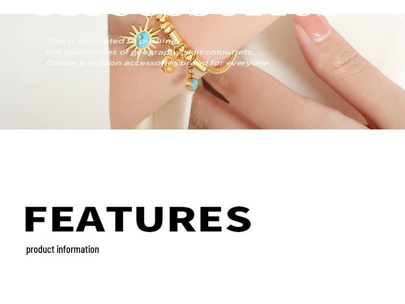 Fashion Commuting Jewelry Set: Little Sun Tree Pendant, Turquoise Design Bracelet & Necklace In Titanium Steel