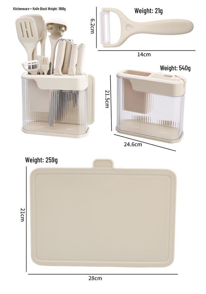 17-Piece Non-Stick Silicone Kitchenware Set: Knives, Pan, Spatula, Spoon & Storage Rack
