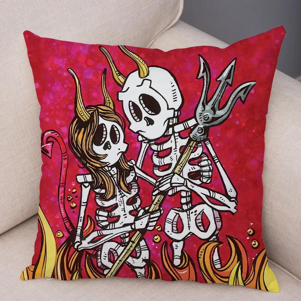 Capa de Almofada de Desenho Animado Fofa Colorida Caveira Fronha Carro Sofá Decoração para Casa