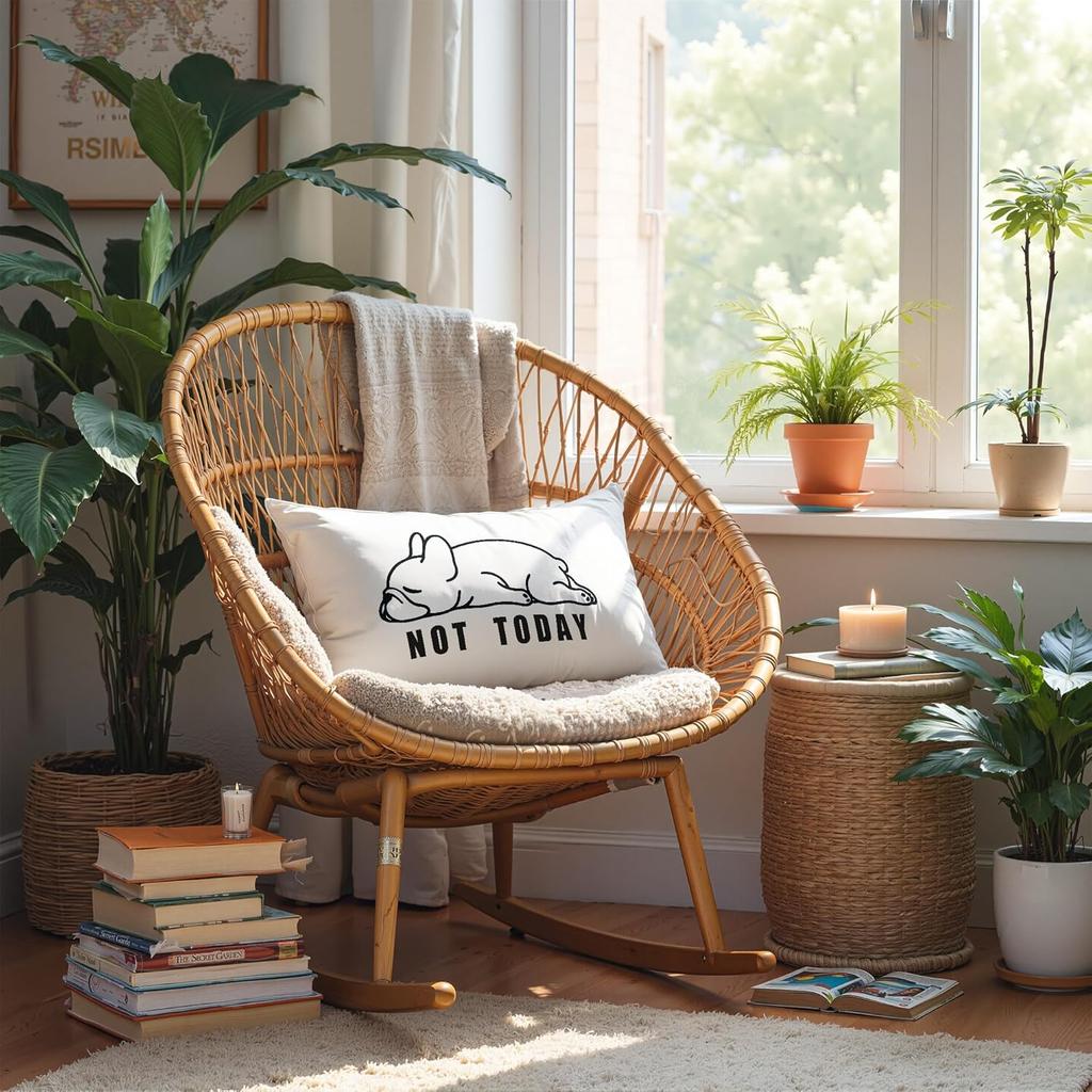 Cute Not Today French Bulldog Throw Pillow Covers 12x20 inch, Funny Pug Dog Pillowcases Home Decor for Bed Couch Sofa Therapy Office Living Room,