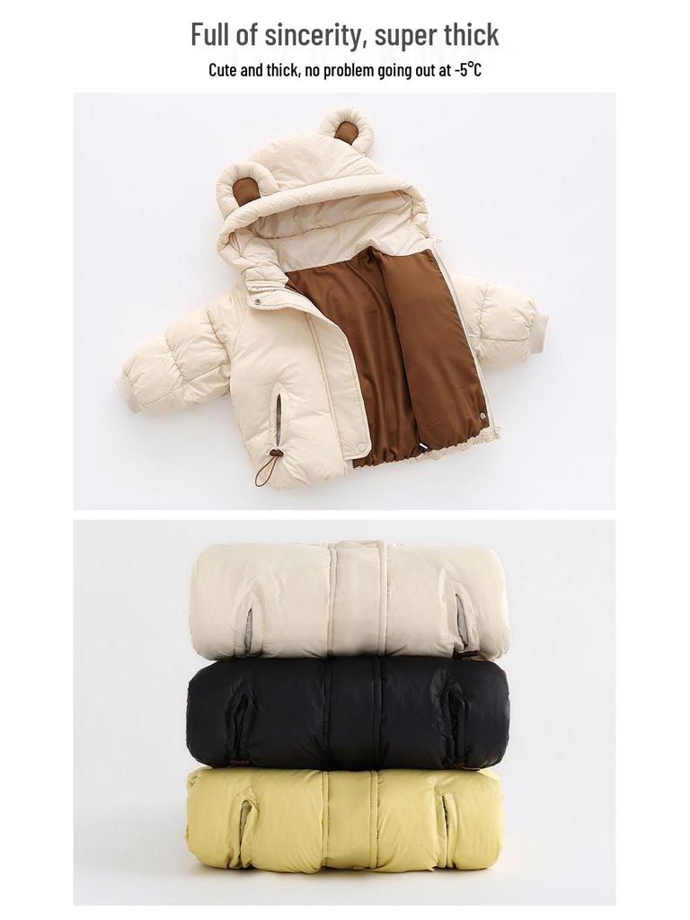 Infant Cotton-Padded Jacket with Fur Collar for 1-2 Year Olds